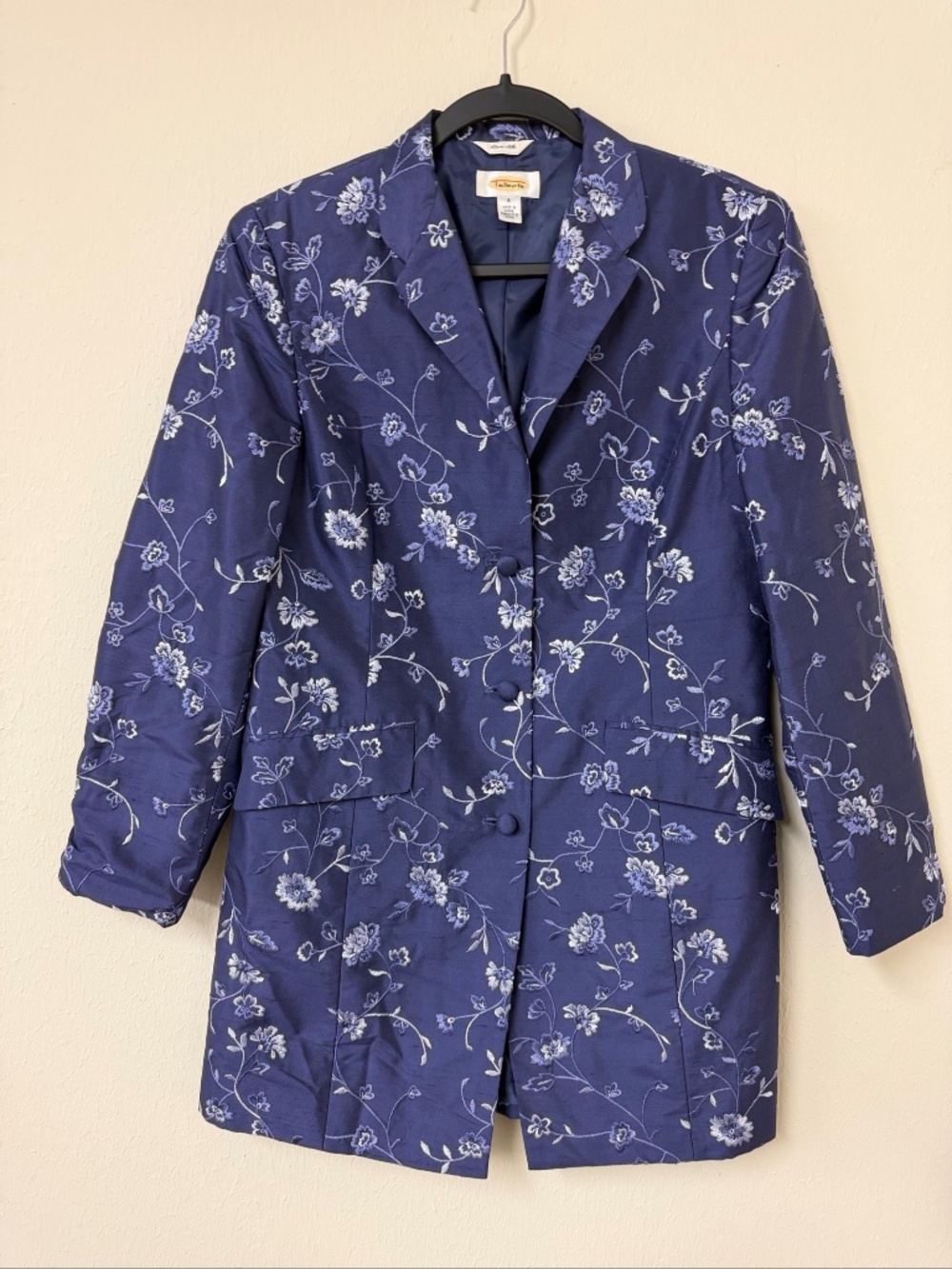Talbots Blue Floral Embroidered Silk Jacket